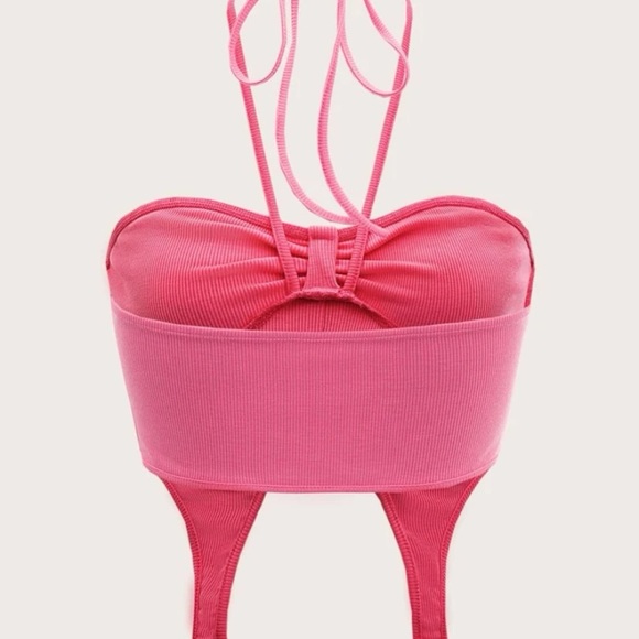 PINK CUT OUT HALTER TANK TOP WOMENS SUMMER STYLE - Picture 2 of 3